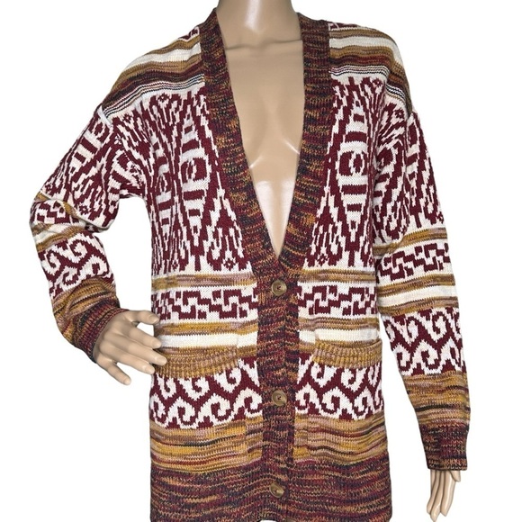 Lucky Brand brown and red oversized cardigan NWT small - Picture 1 of 10